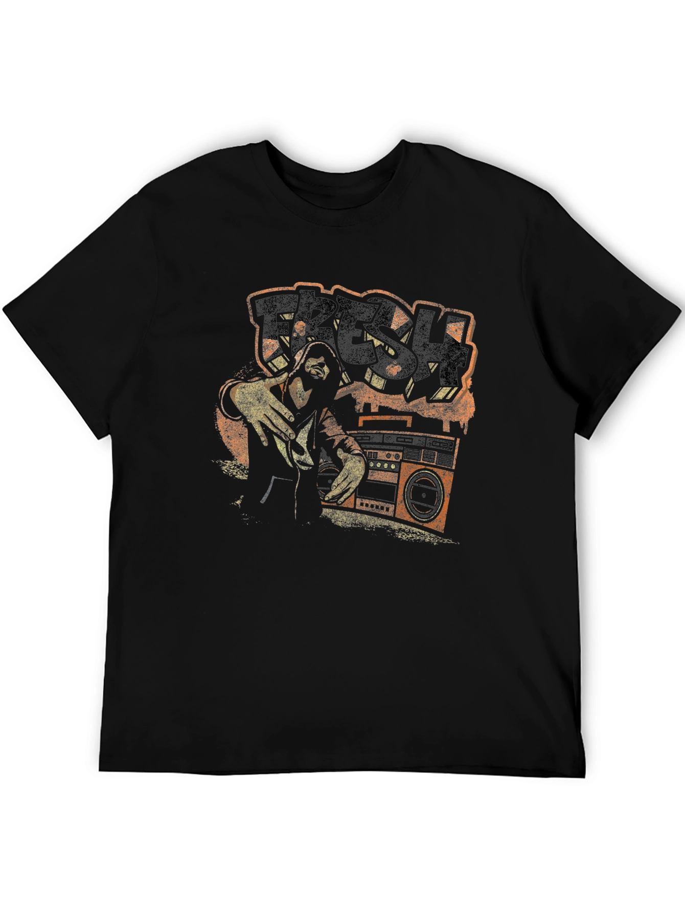 Camiseta Negra con Diseño Gráfico Retro Fresh