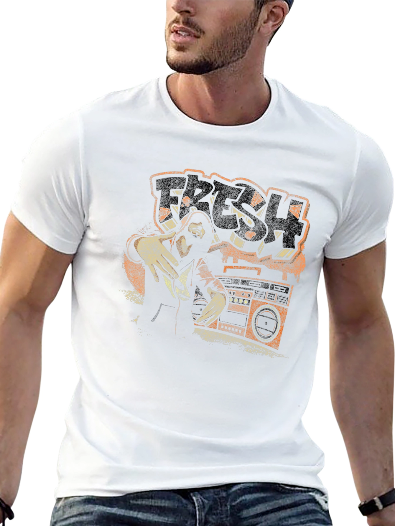 Camiseta Negra con Diseño Gráfico Retro Fresh