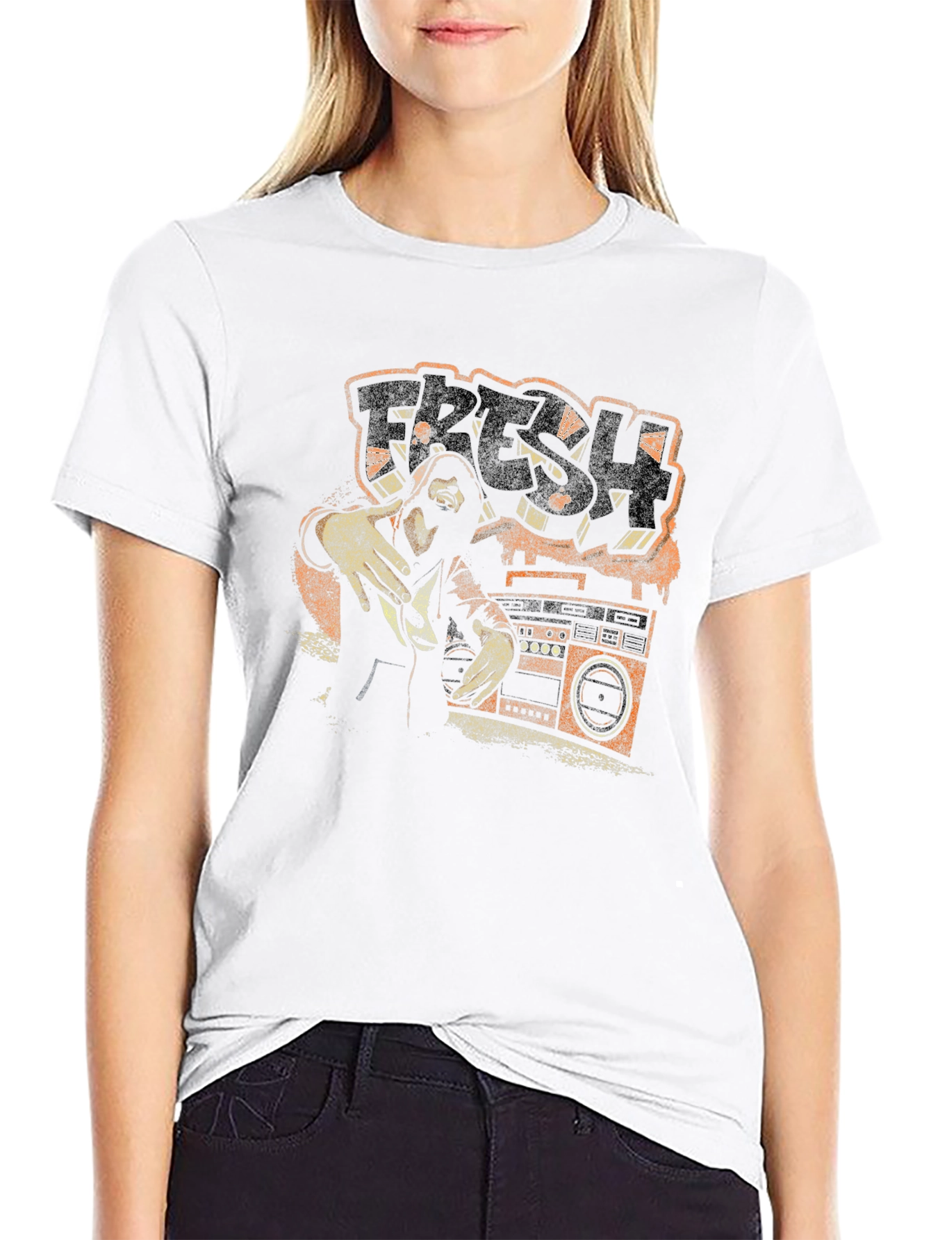 Camiseta Negra con Diseño Gráfico Retro Fresh