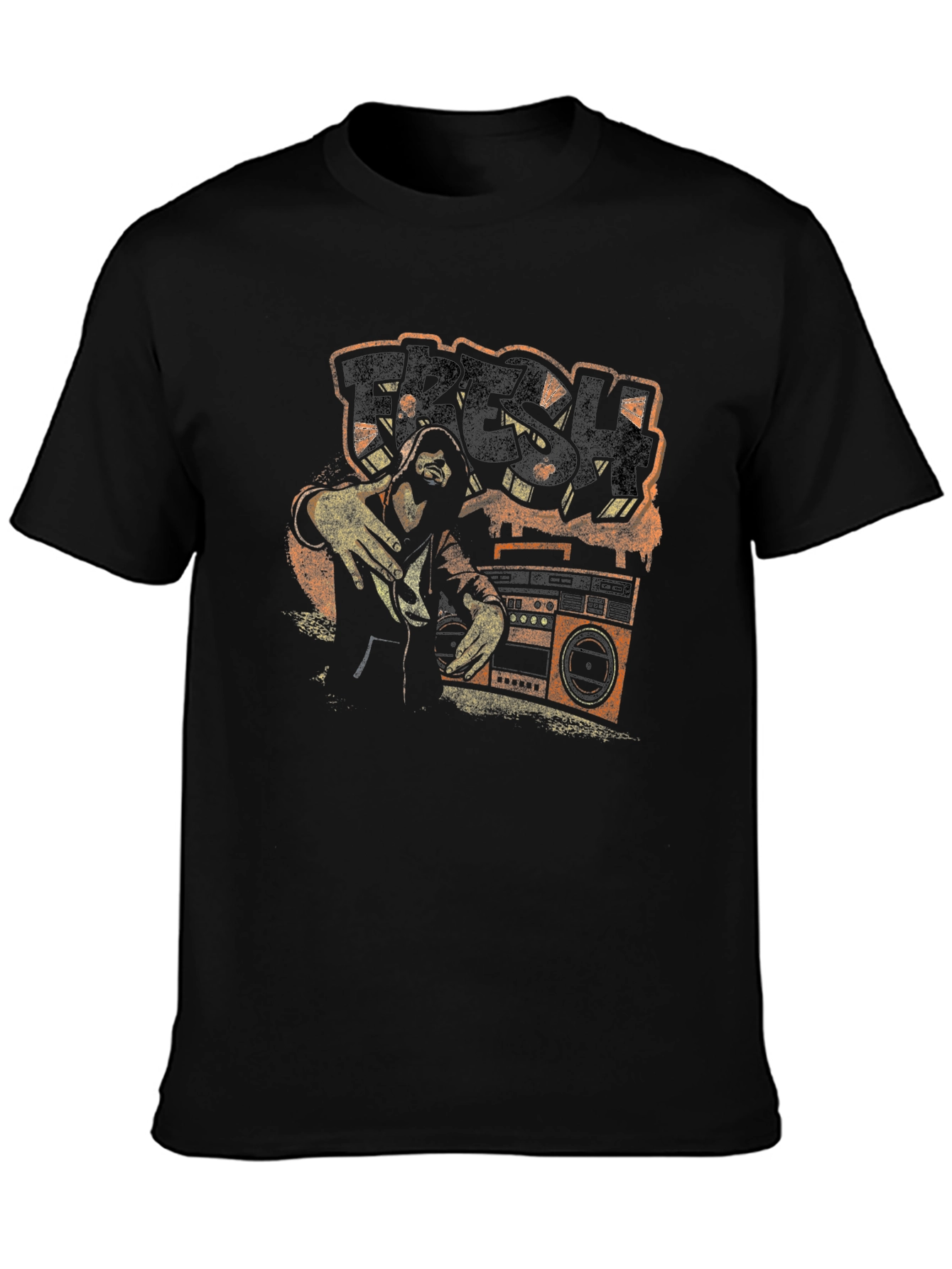 Camiseta Negra con Diseño Gráfico Retro Fresh