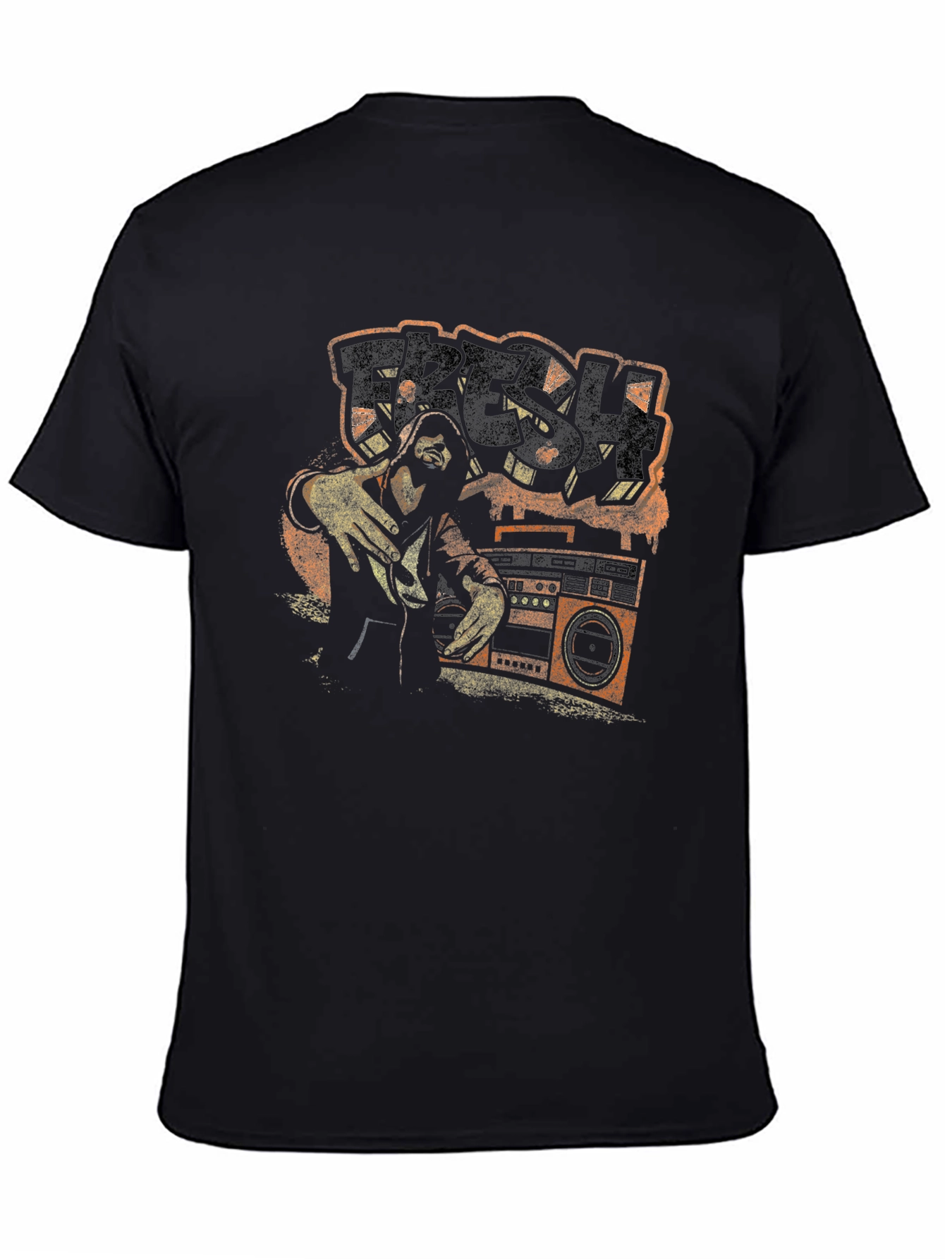 Camiseta Negra con Diseño Gráfico Retro Fresh