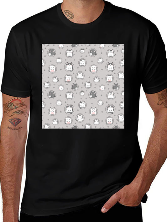 Camiseta Negra con Diseño de Gatos Kawaii