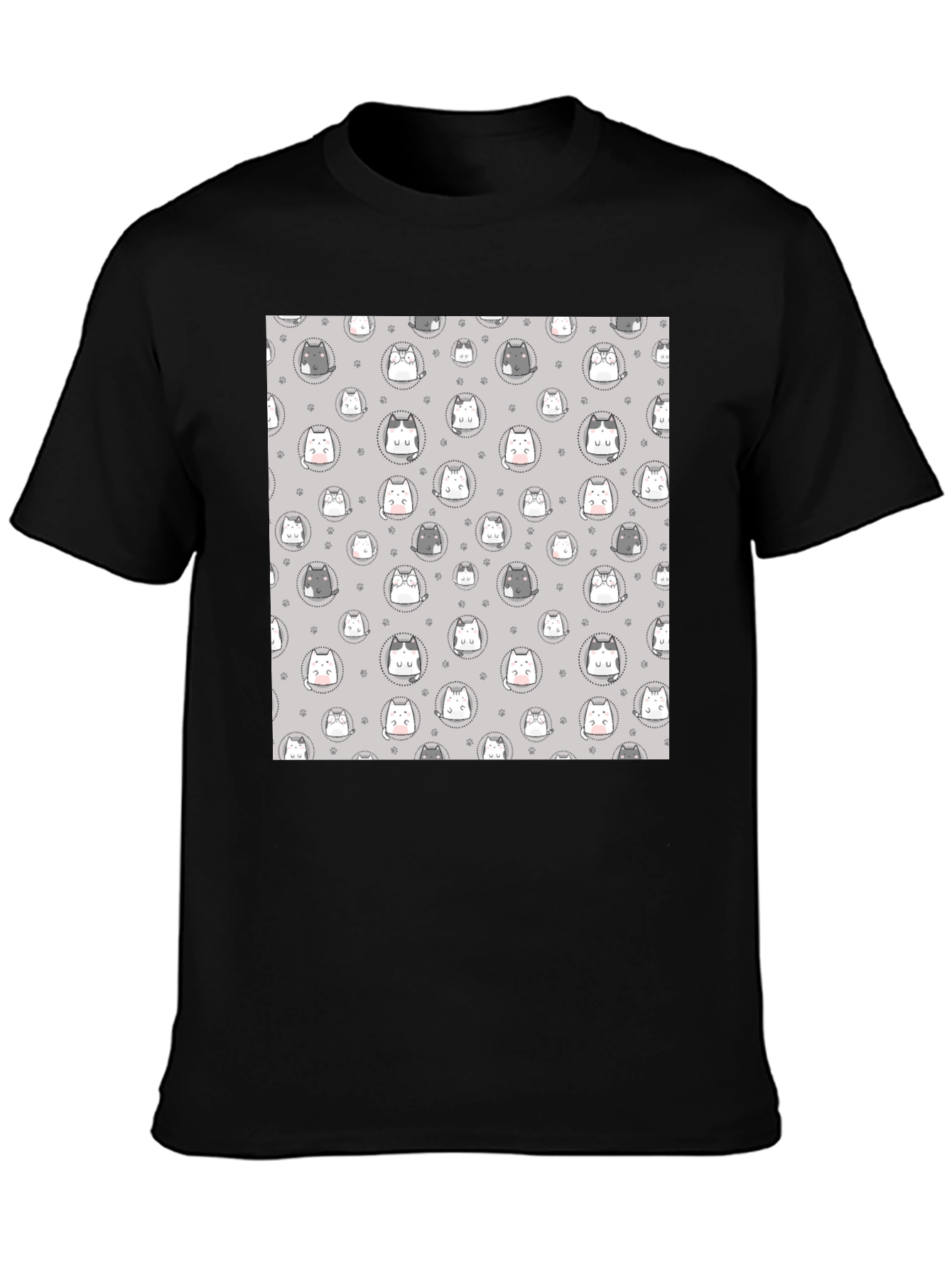 Camiseta Negra con Diseño de Gatos Kawaii