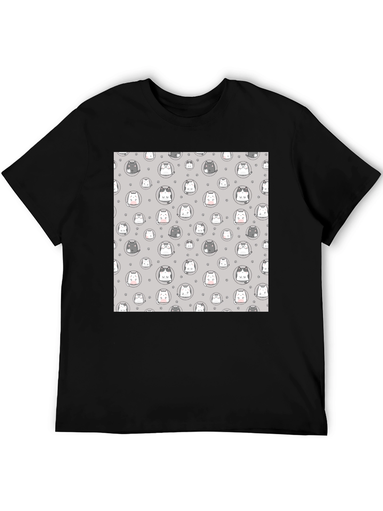 Camiseta Negra con Diseño de Gatos Kawaii