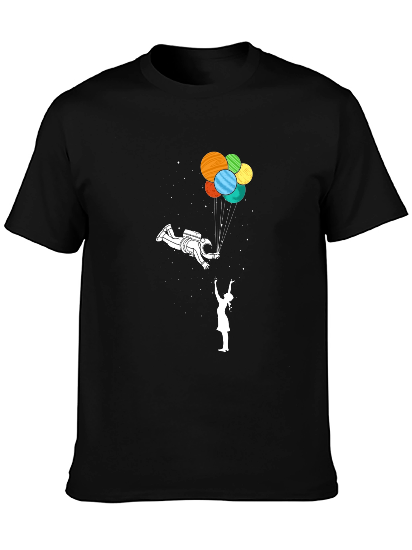 Camiseta Negra Astronauta y Globos