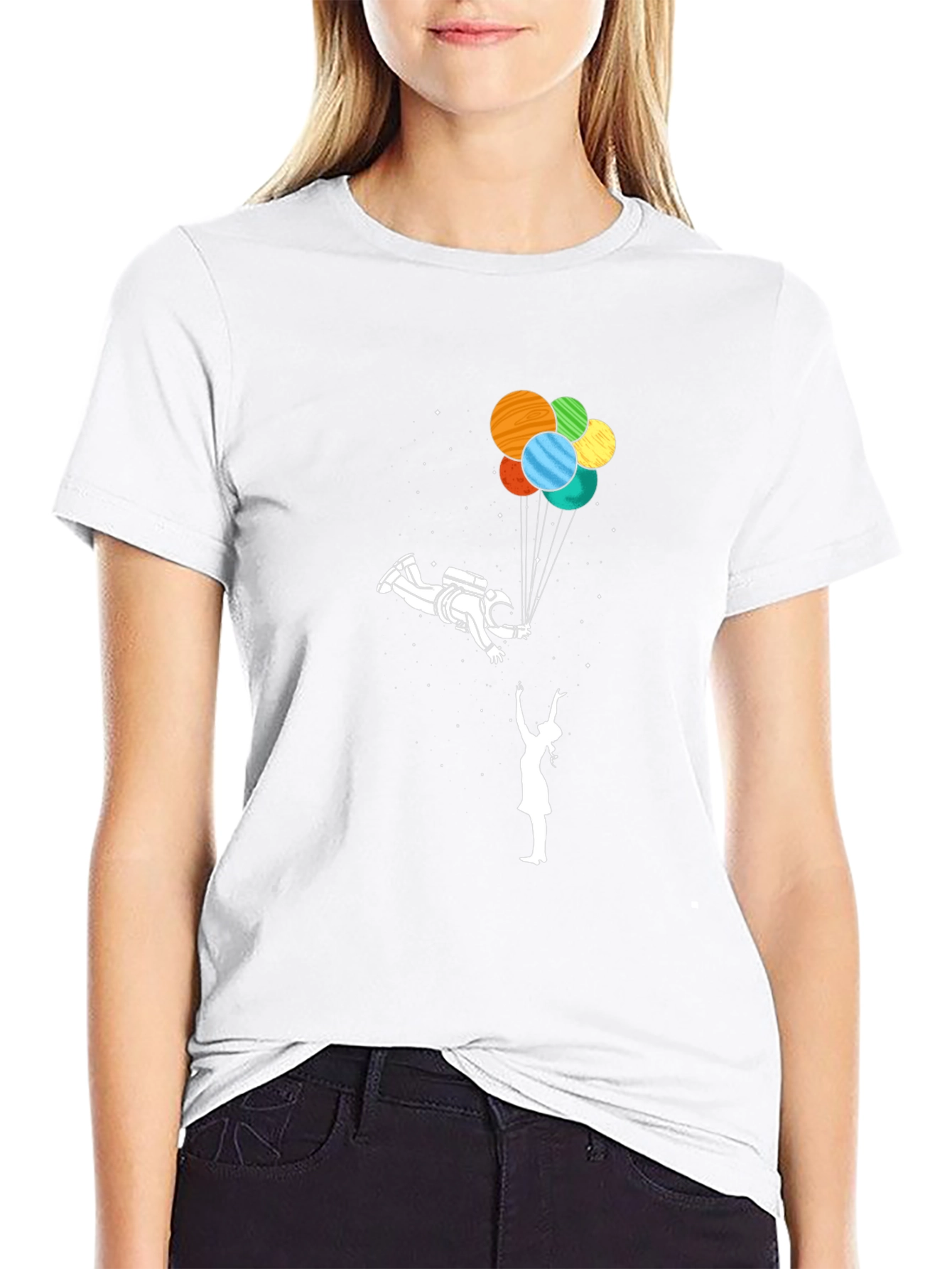 Camiseta Negra Astronauta y Globos