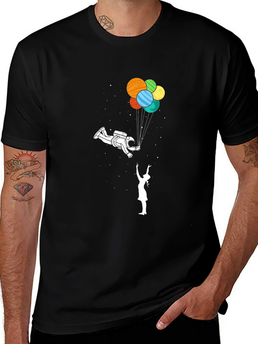 Camiseta Negra Astronauta y Globos