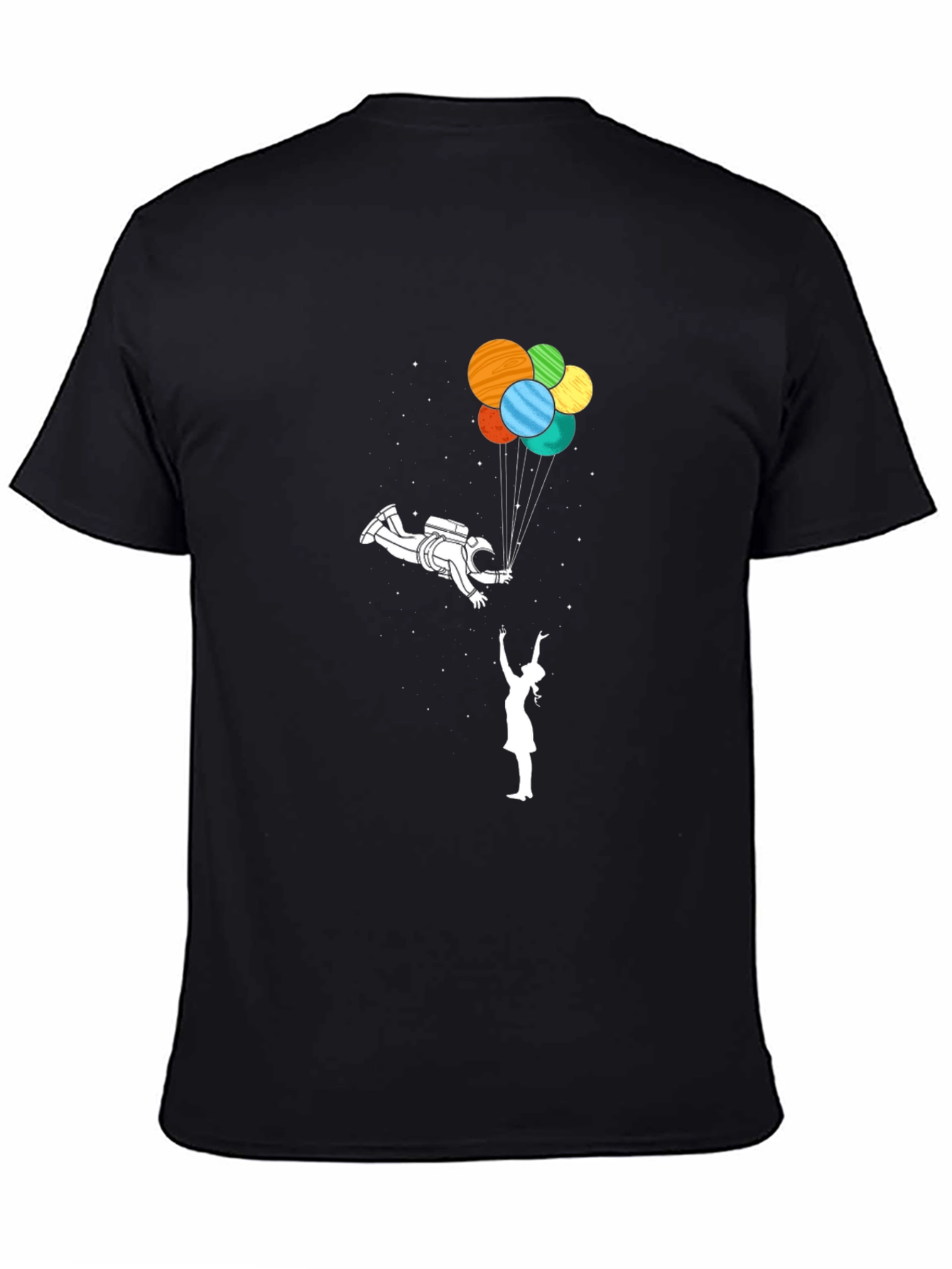Camiseta Negra Astronauta y Globos