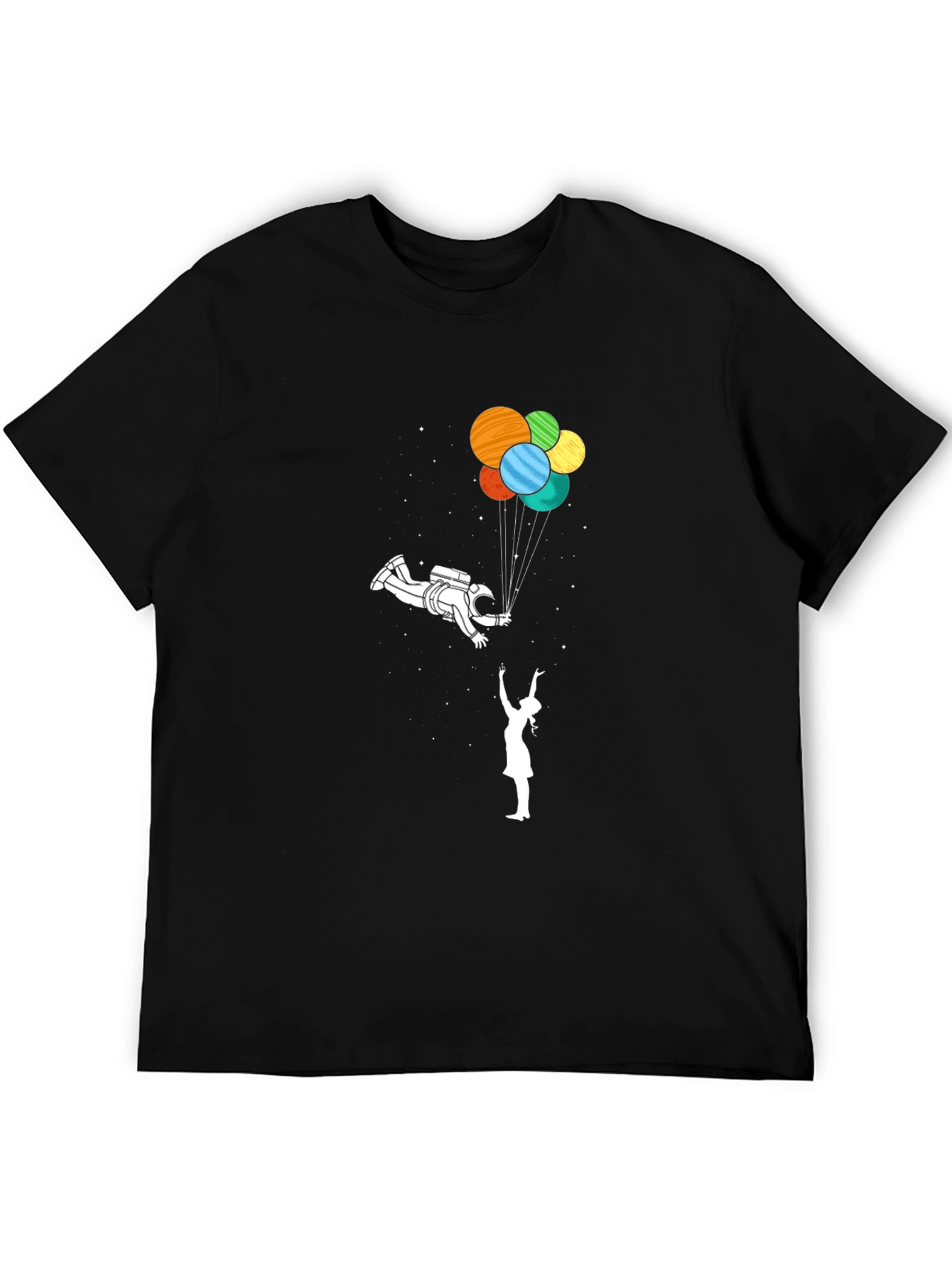 Camiseta Negra Astronauta y Globos