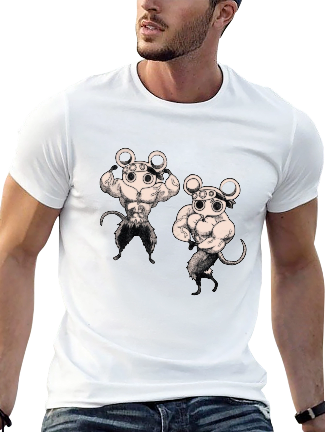 Camiseta Negra con Diseño Musculoso de Ratones