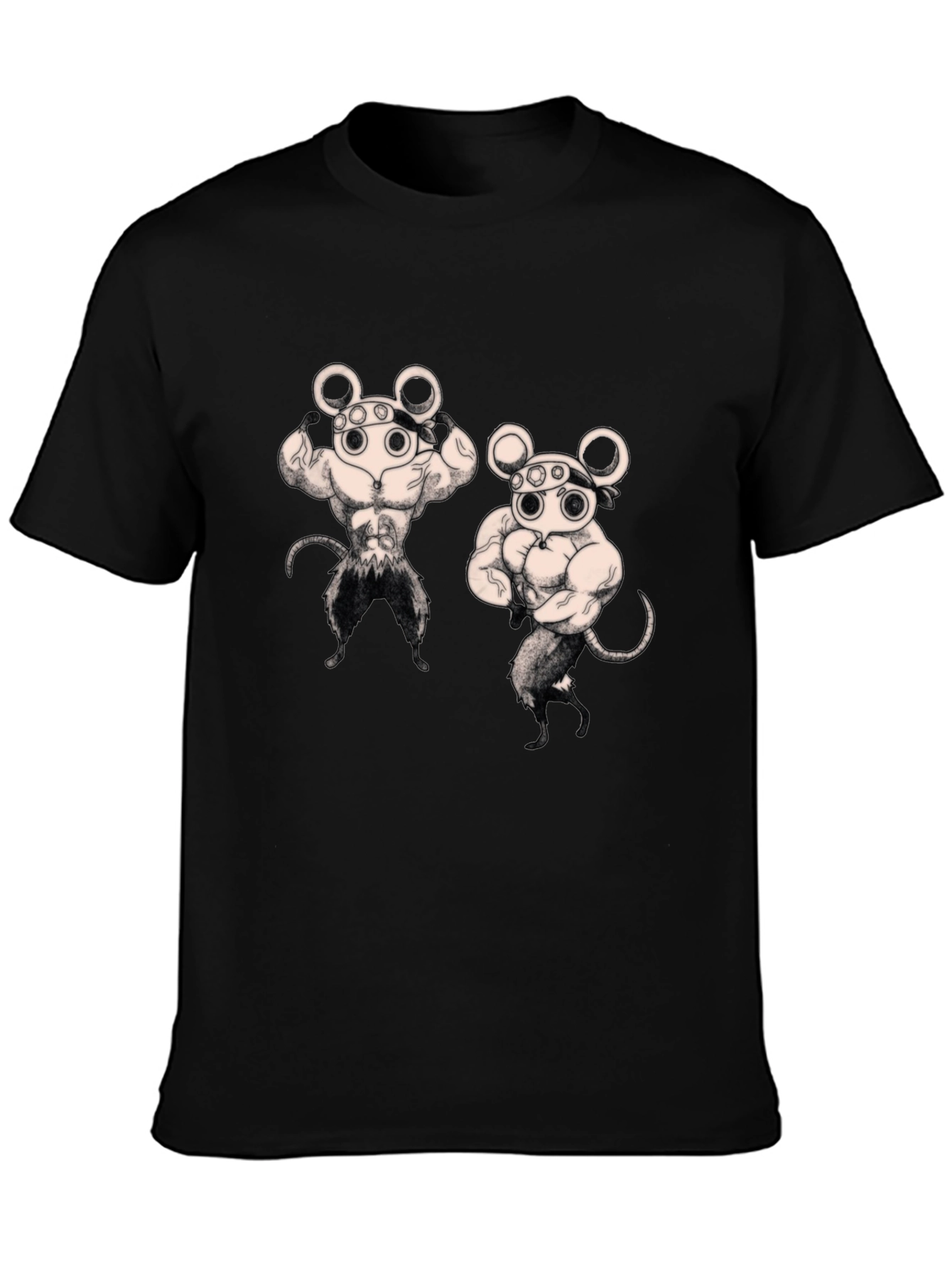 Camiseta Negra con Diseño Musculoso de Ratones