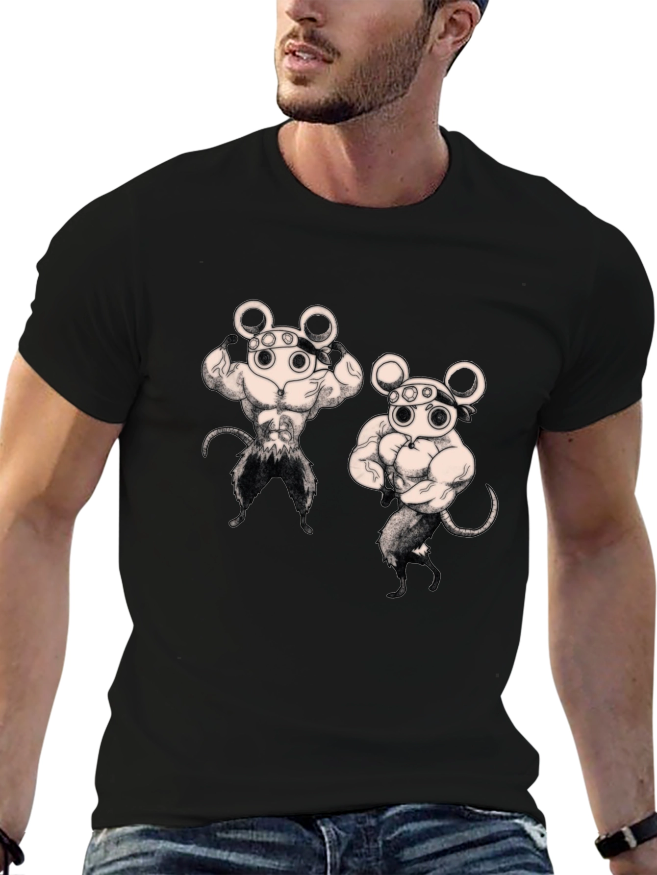Camiseta Negra con Diseño Musculoso de Ratones