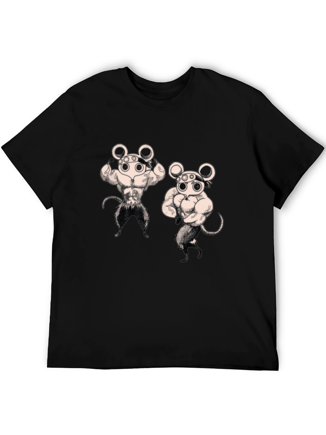 Camiseta Negra con Diseño Musculoso de Ratones