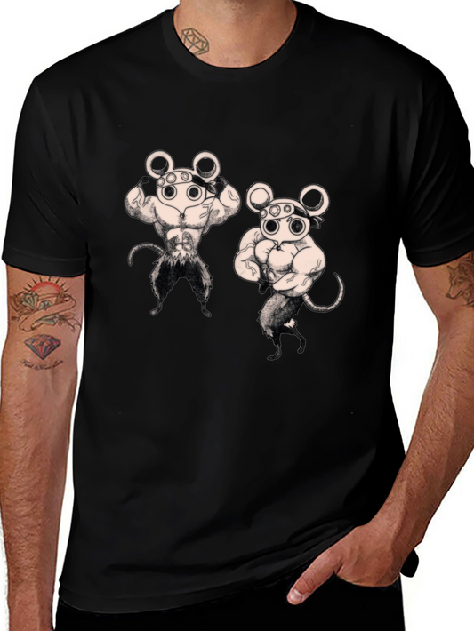 Camiseta Negra con Diseño Musculoso de Ratones