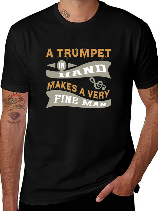 Camiseta Negra: Trompeta y Hombre Elegante