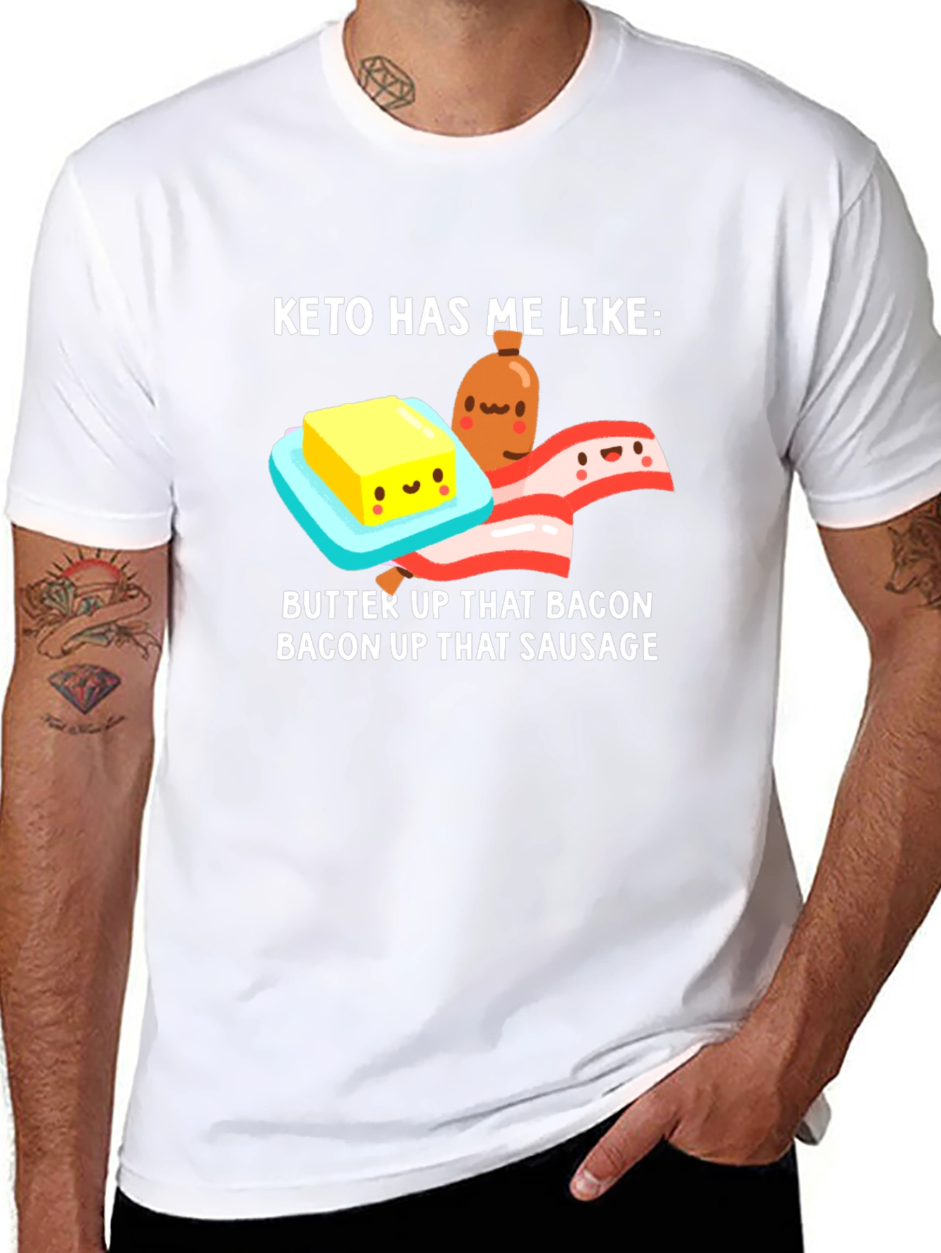 Camiseta Keto Divertida - Mantequilla Bacon y Salchicha