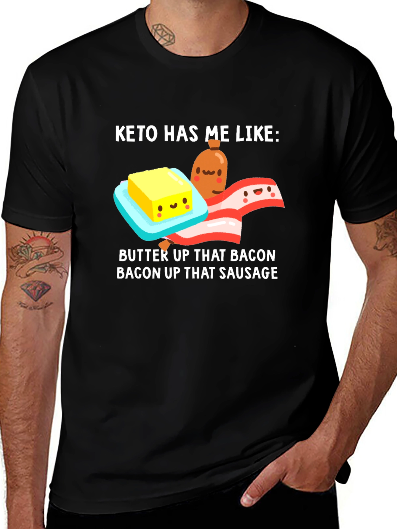 Camiseta Keto Divertida - Mantequilla Bacon y Salchicha