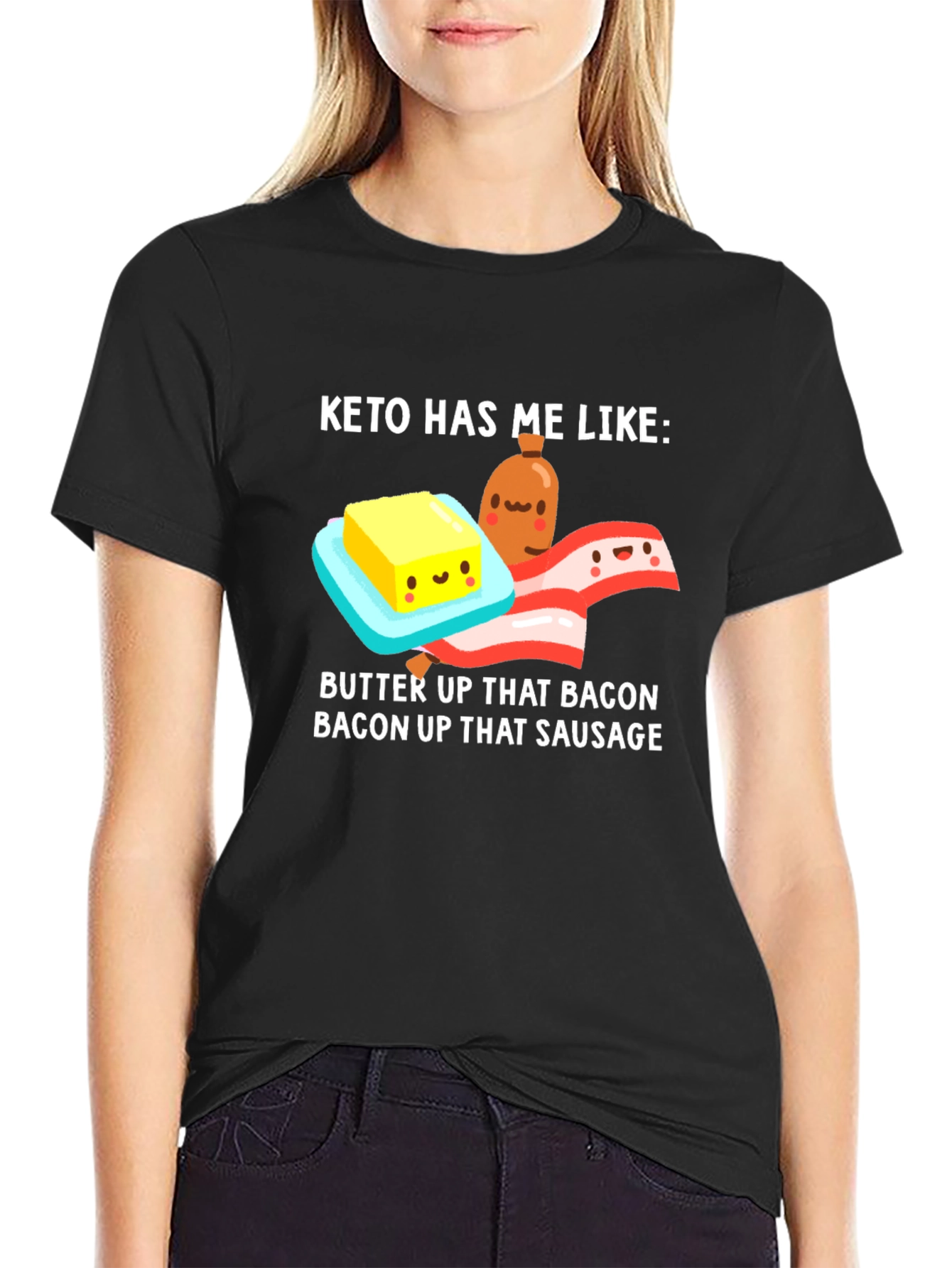 Camiseta Keto Divertida - Mantequilla Bacon y Salchicha