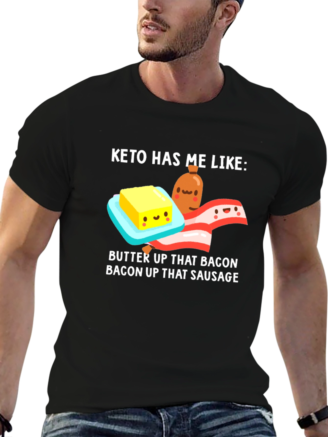Camiseta Keto Divertida - Mantequilla Bacon y Salchicha