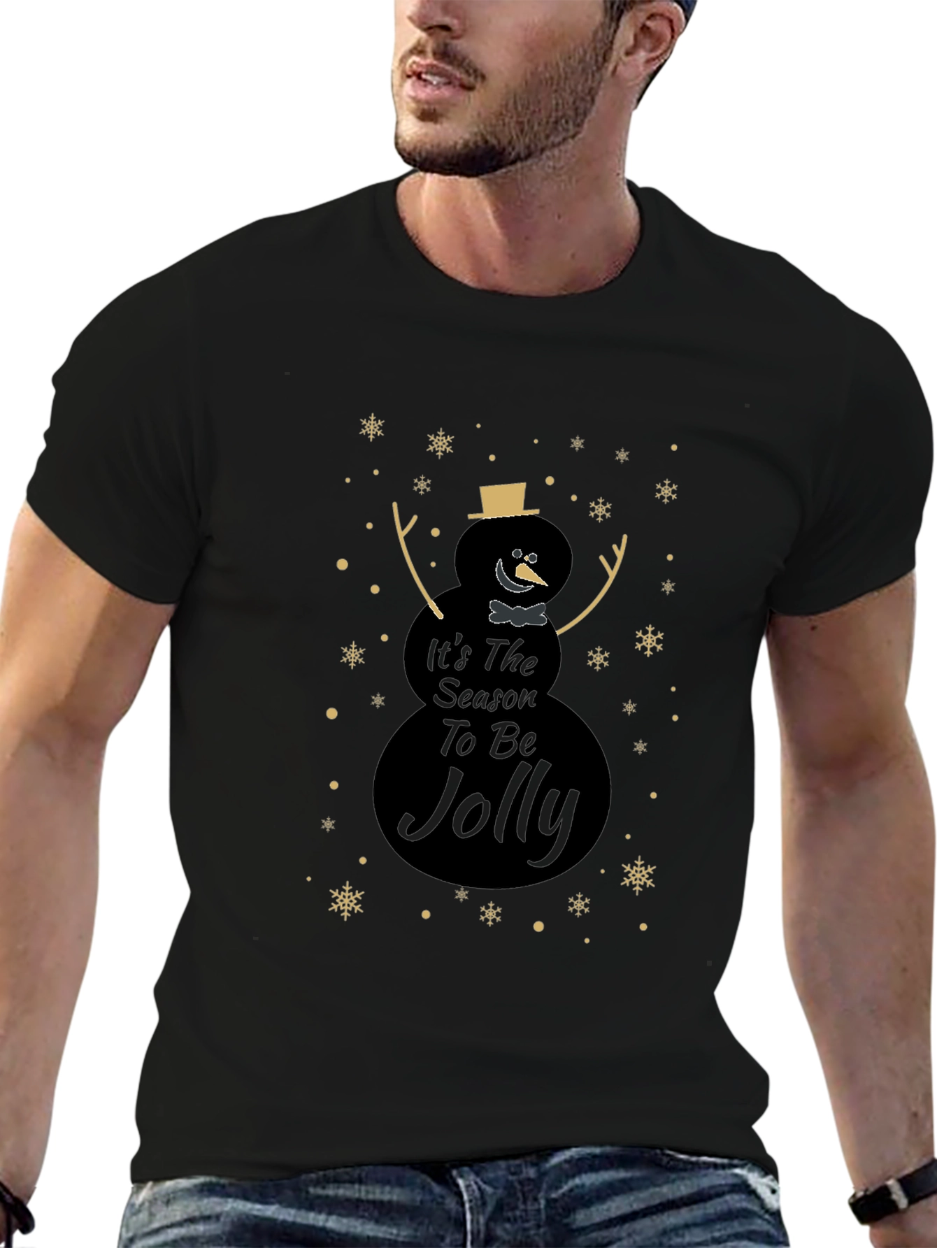 Camiseta Negra Navideña con Diseño de Muñeco de Nieve