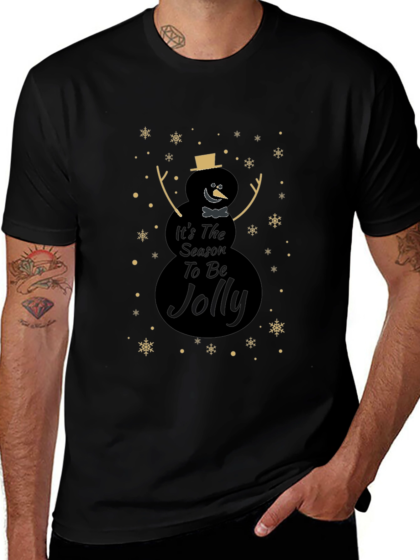 Camiseta Negra Navideña con Diseño de Muñeco de Nieve