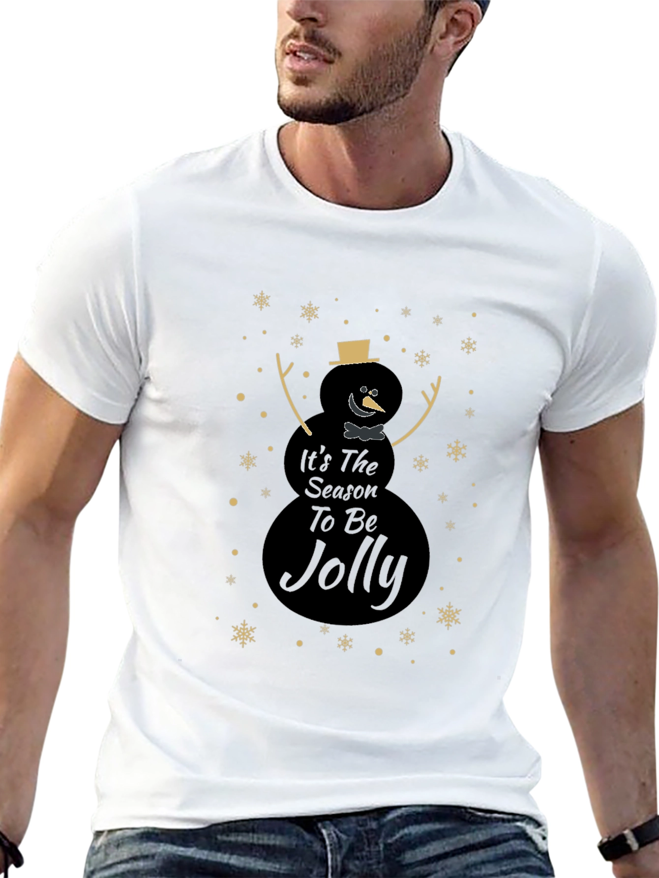 Camiseta Negra Navideña con Diseño de Muñeco de Nieve
