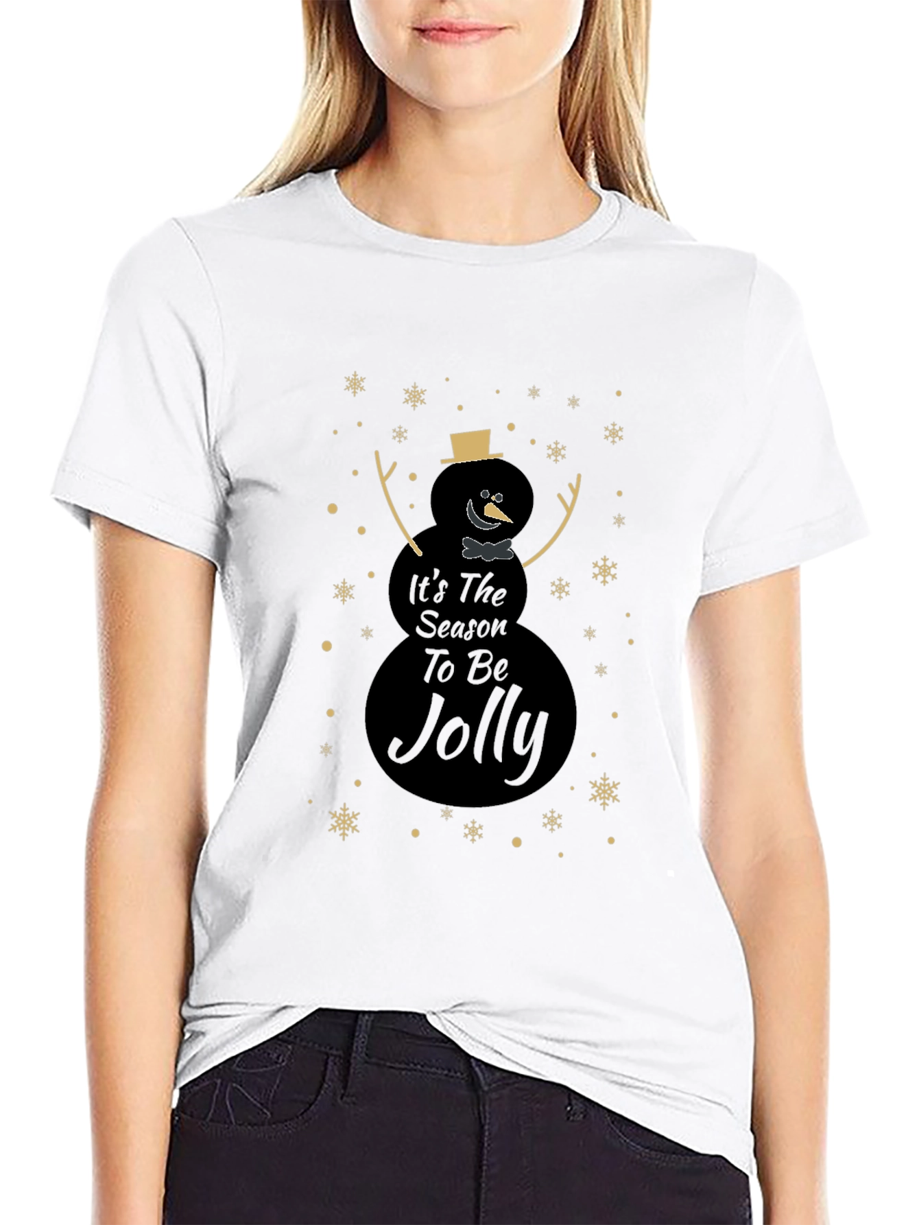 Camiseta Negra Navideña con Diseño de Muñeco de Nieve