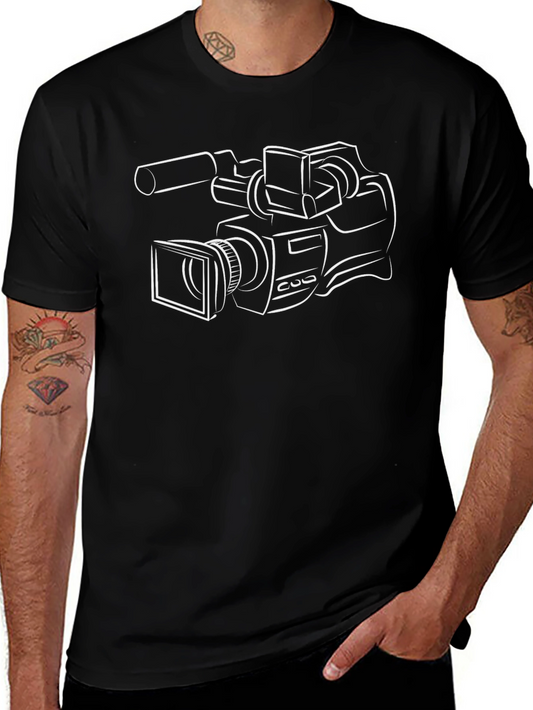 Camiseta Negra con Dibujo de Cámara Profesional