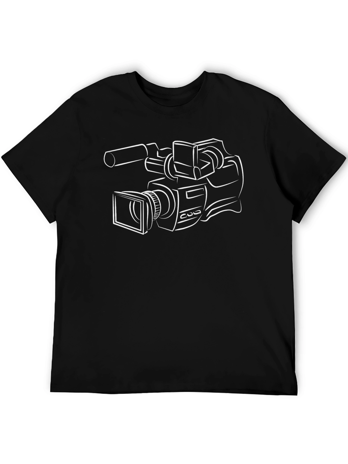 Camiseta Negra con Dibujo de Cámara Profesional