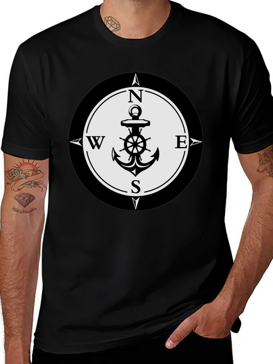 Camiseta Hombre Negra con Diseño Ancla Náutica