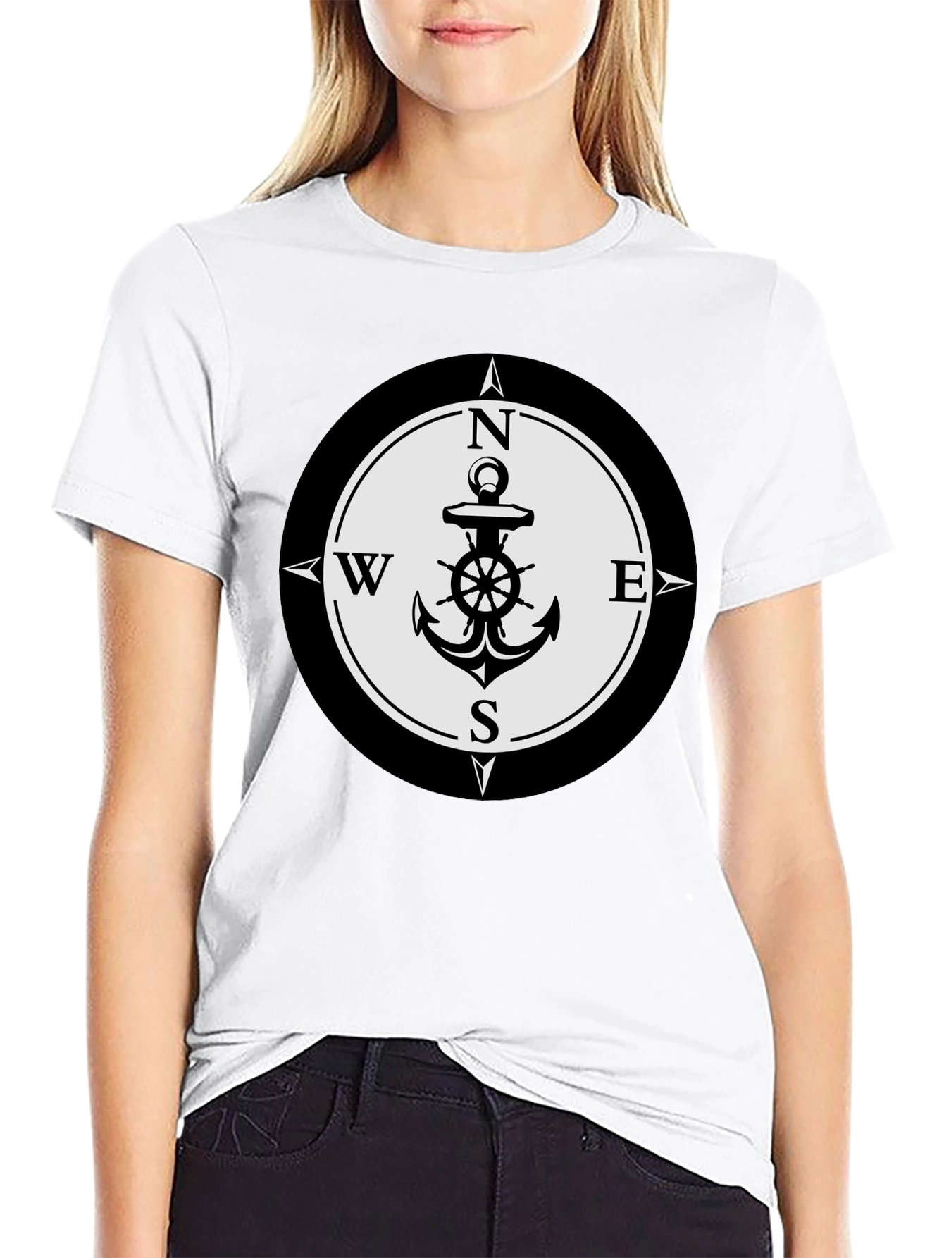 Camiseta Hombre Negra con Diseño Ancla Náutica