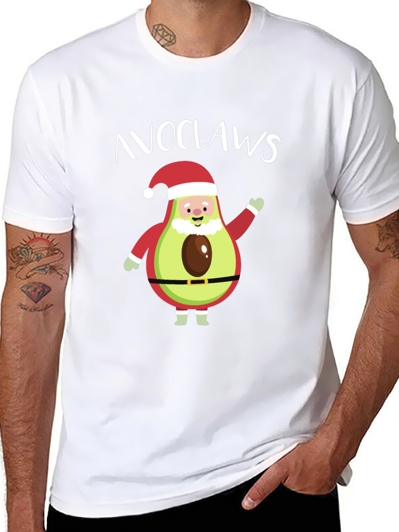 Camiseta Negra Navideña con Aguacate Papa Noel