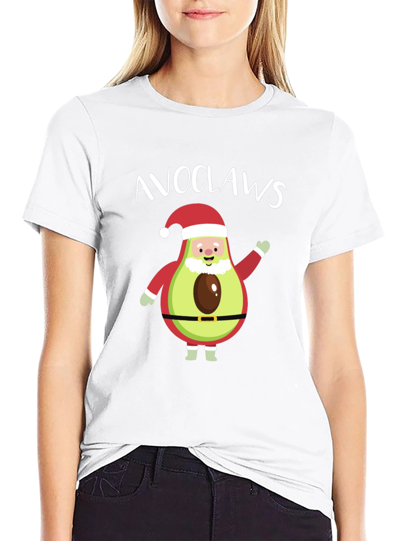 Camiseta Negra Navideña con Aguacate Papa Noel