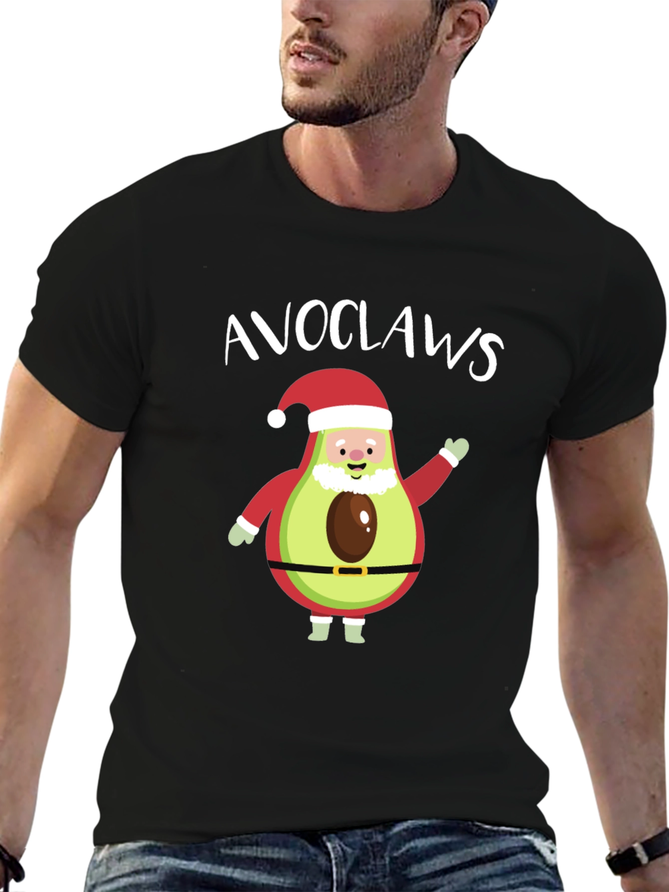 Camiseta Negra Navideña con Aguacate Papa Noel