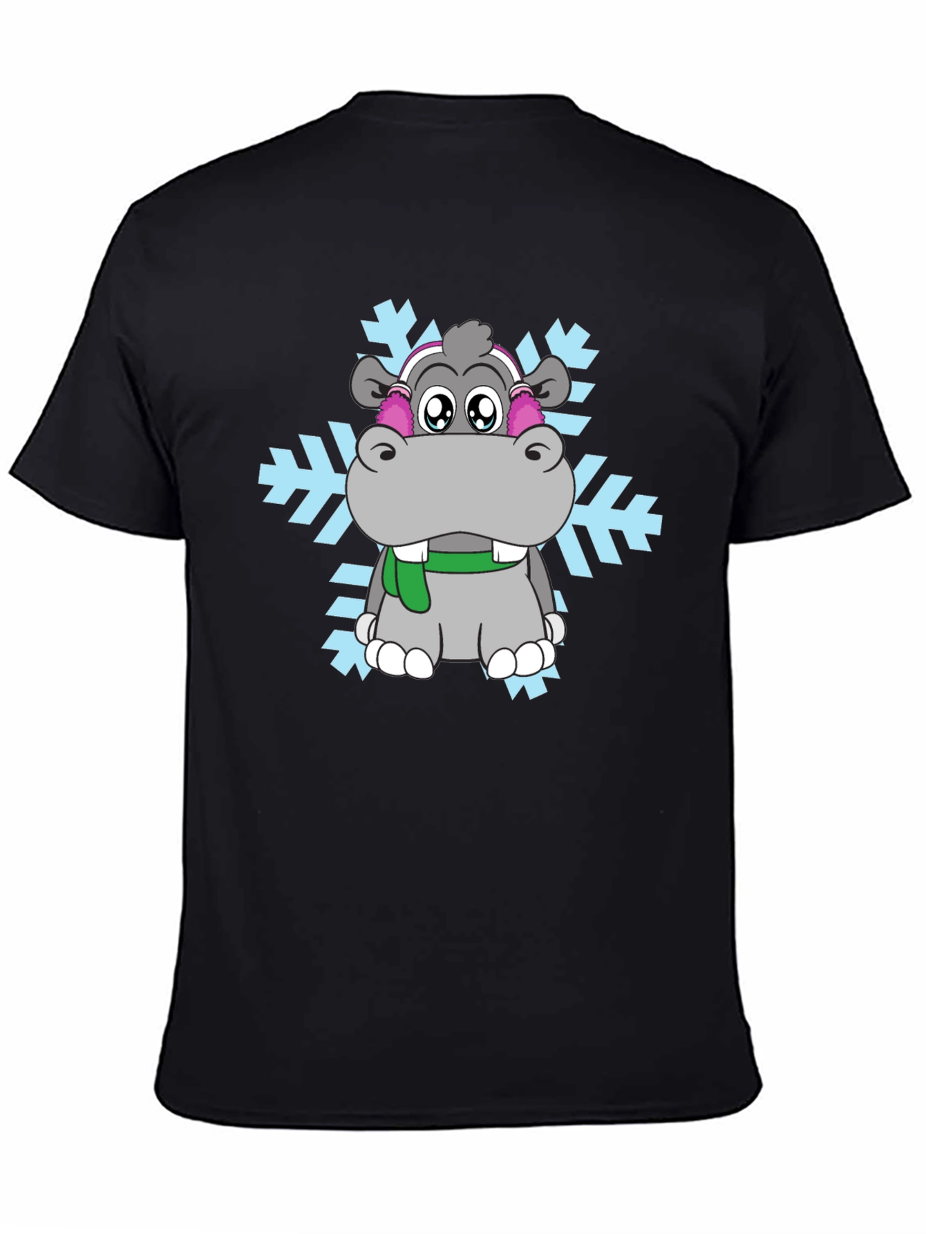 Camiseta Negra con Hipopótamo Invernal