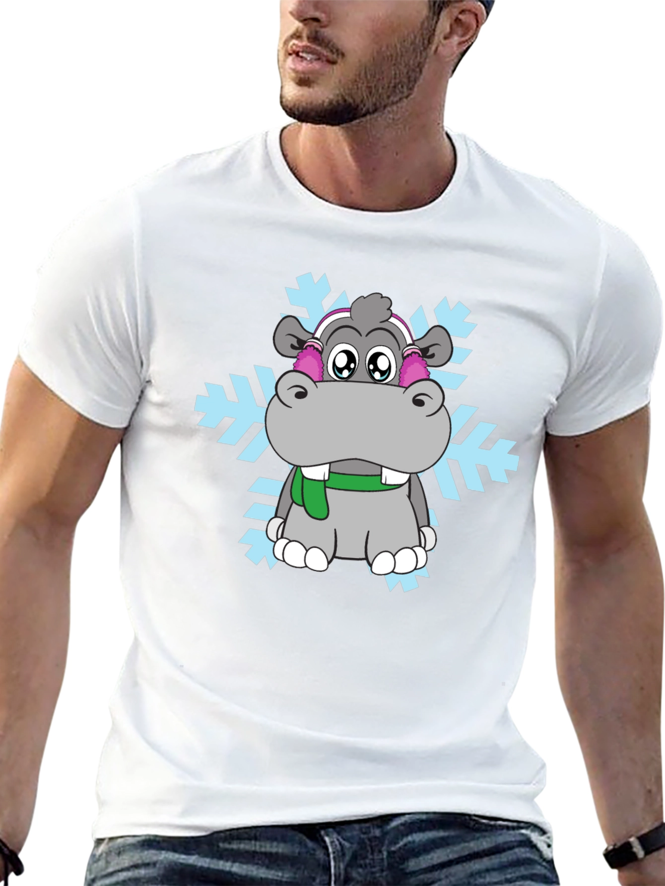 Camiseta Negra con Hipopótamo Invernal