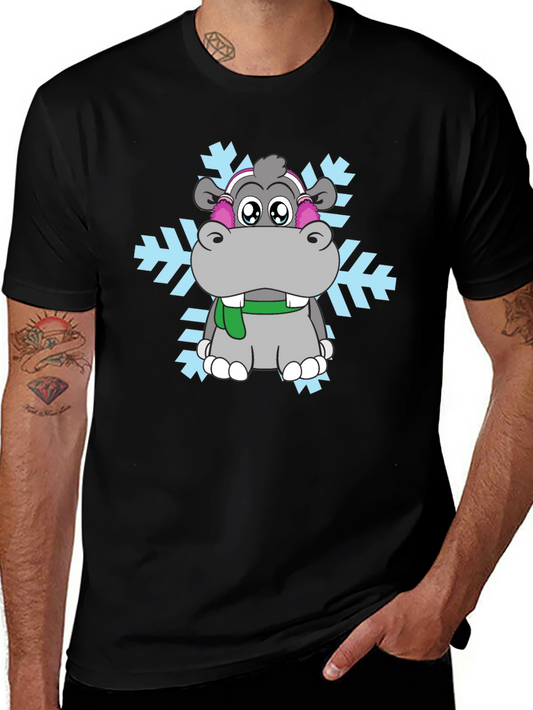 Camiseta Negra con Hipopótamo Invernal