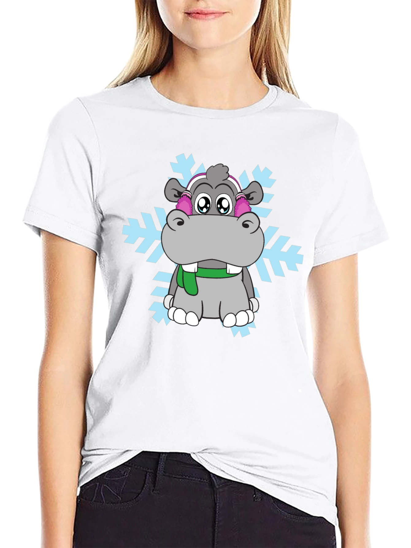 Camiseta Negra con Hipopótamo Invernal