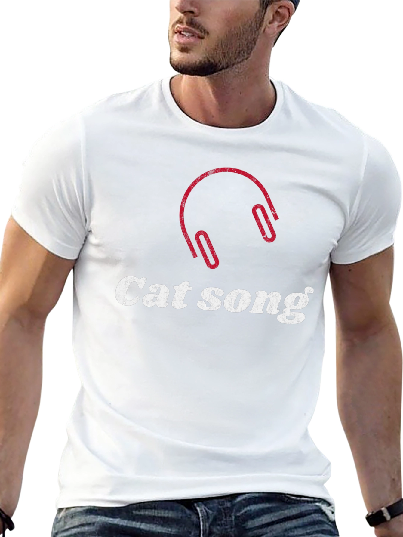 Camiseta Negra Cat Song con Diseño de Audífonos