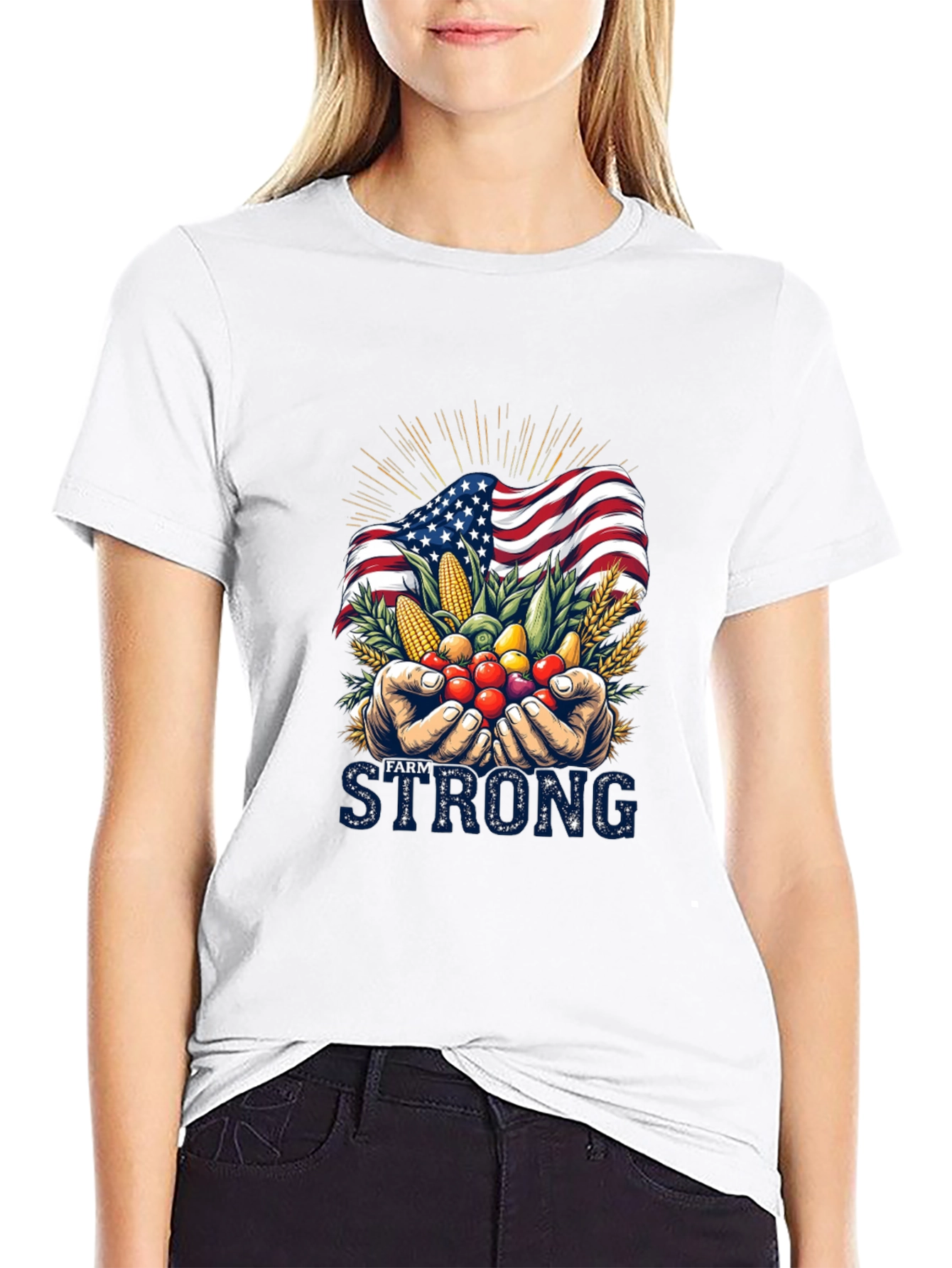 Camiseta Negra Farm Strong con Bandera Americana