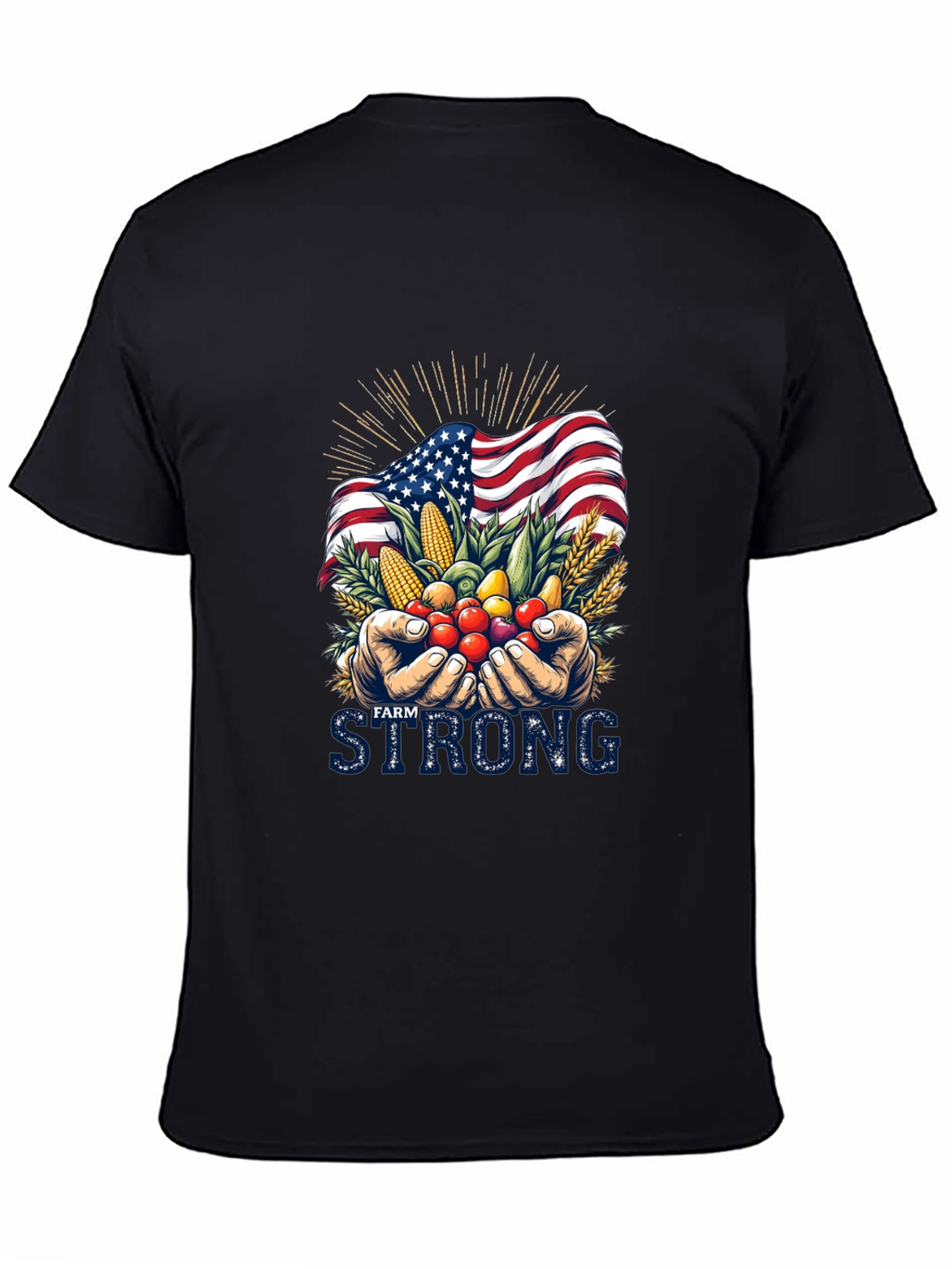 Camiseta Negra Farm Strong con Bandera Americana