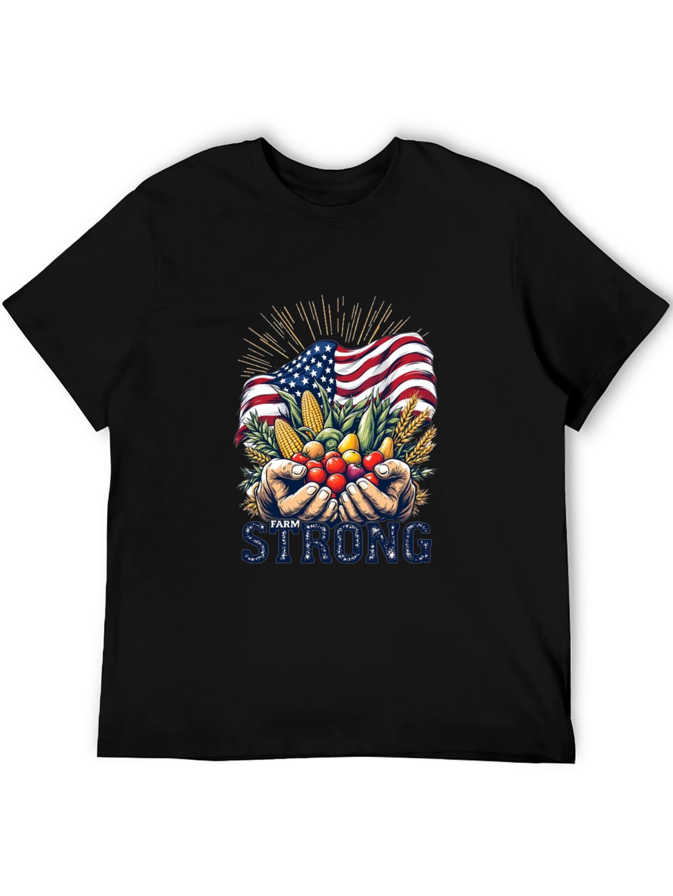 Camiseta Negra Farm Strong con Bandera Americana