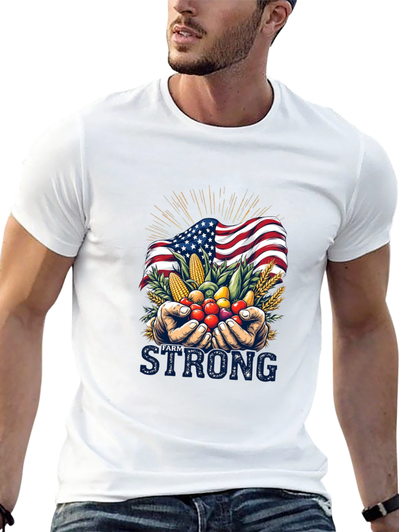 Camiseta Negra Farm Strong con Bandera Americana