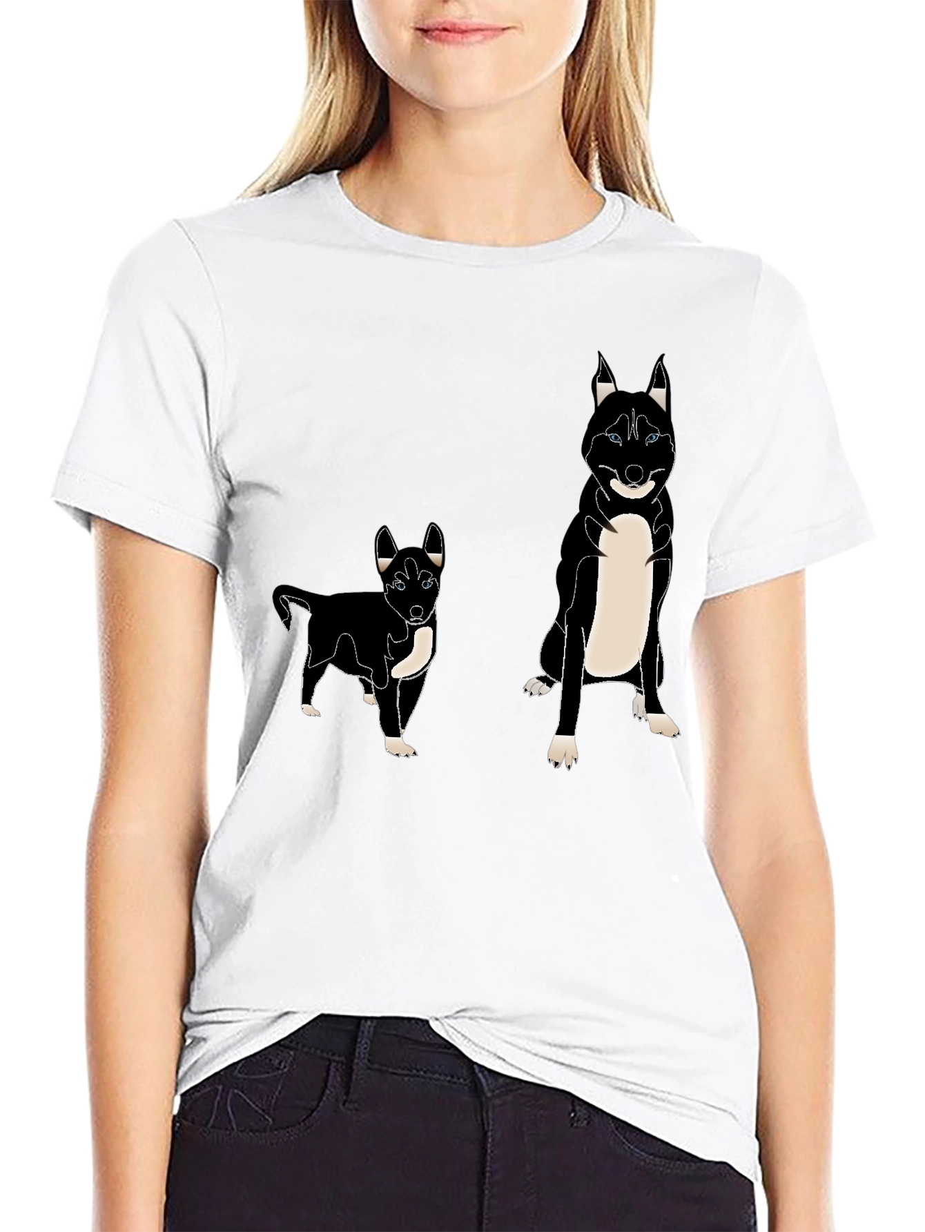 Camiseta Negra con Diseño de Husky Divertido