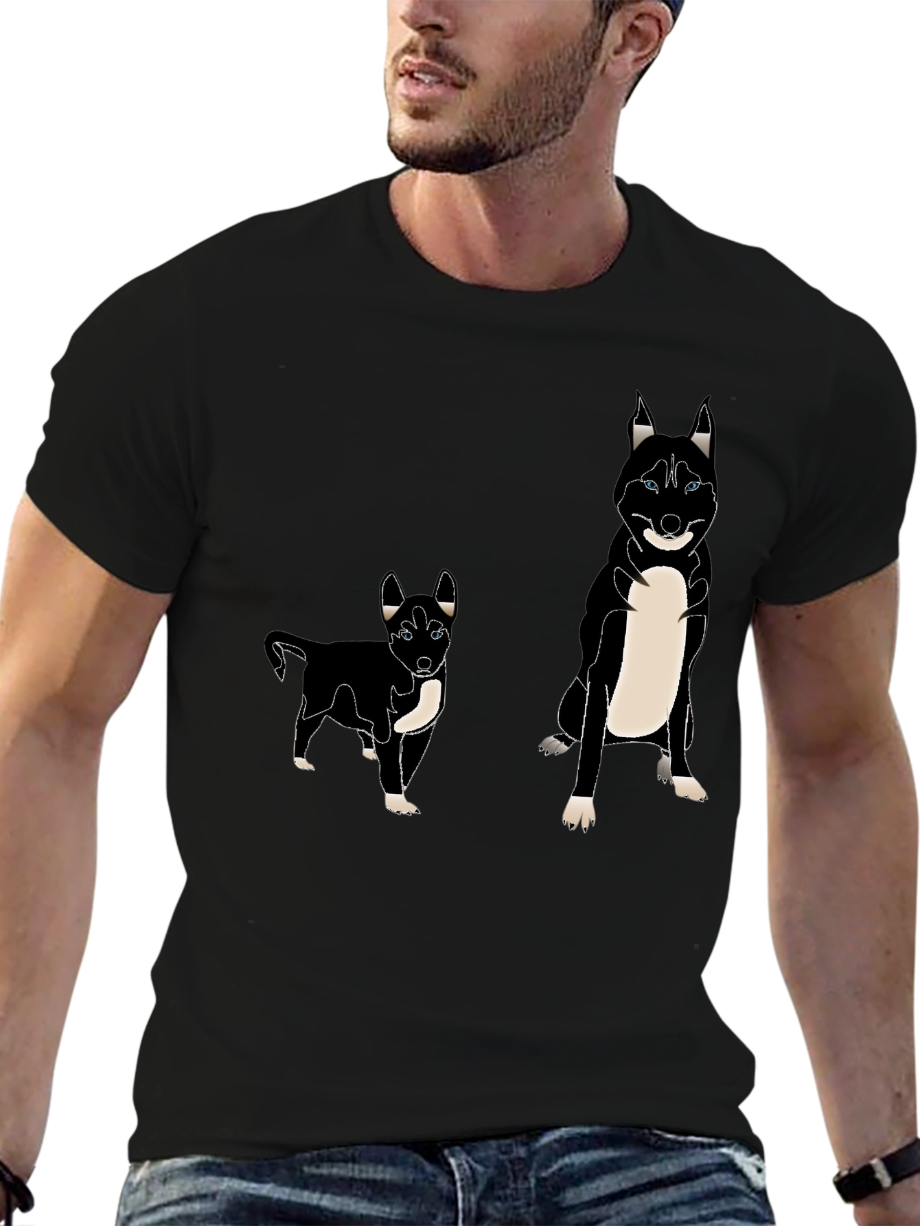 Camiseta Negra con Diseño de Husky Divertido