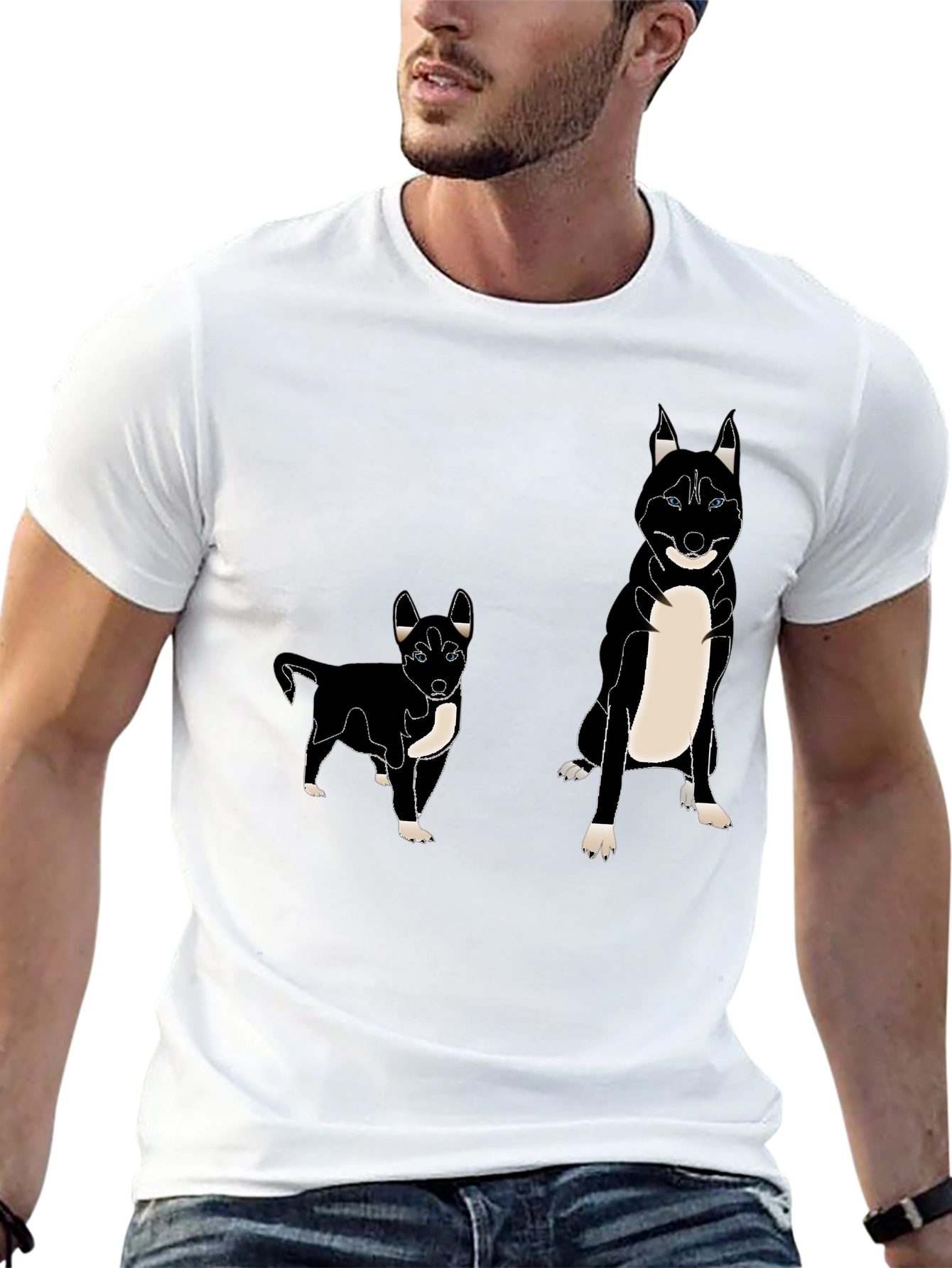 Camiseta Negra con Diseño de Husky Divertido