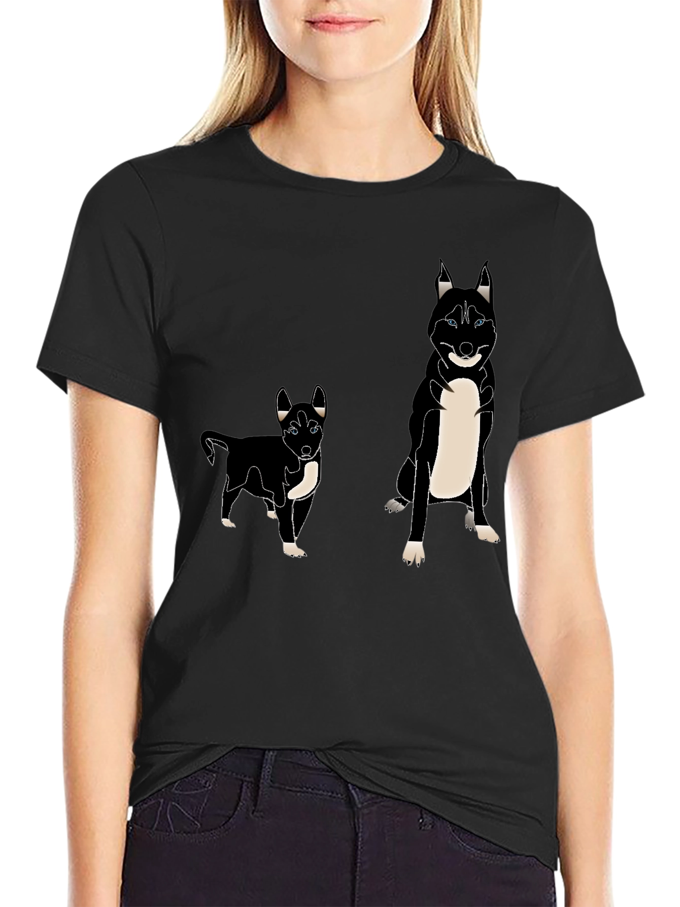 Camiseta Negra con Diseño de Husky Divertido