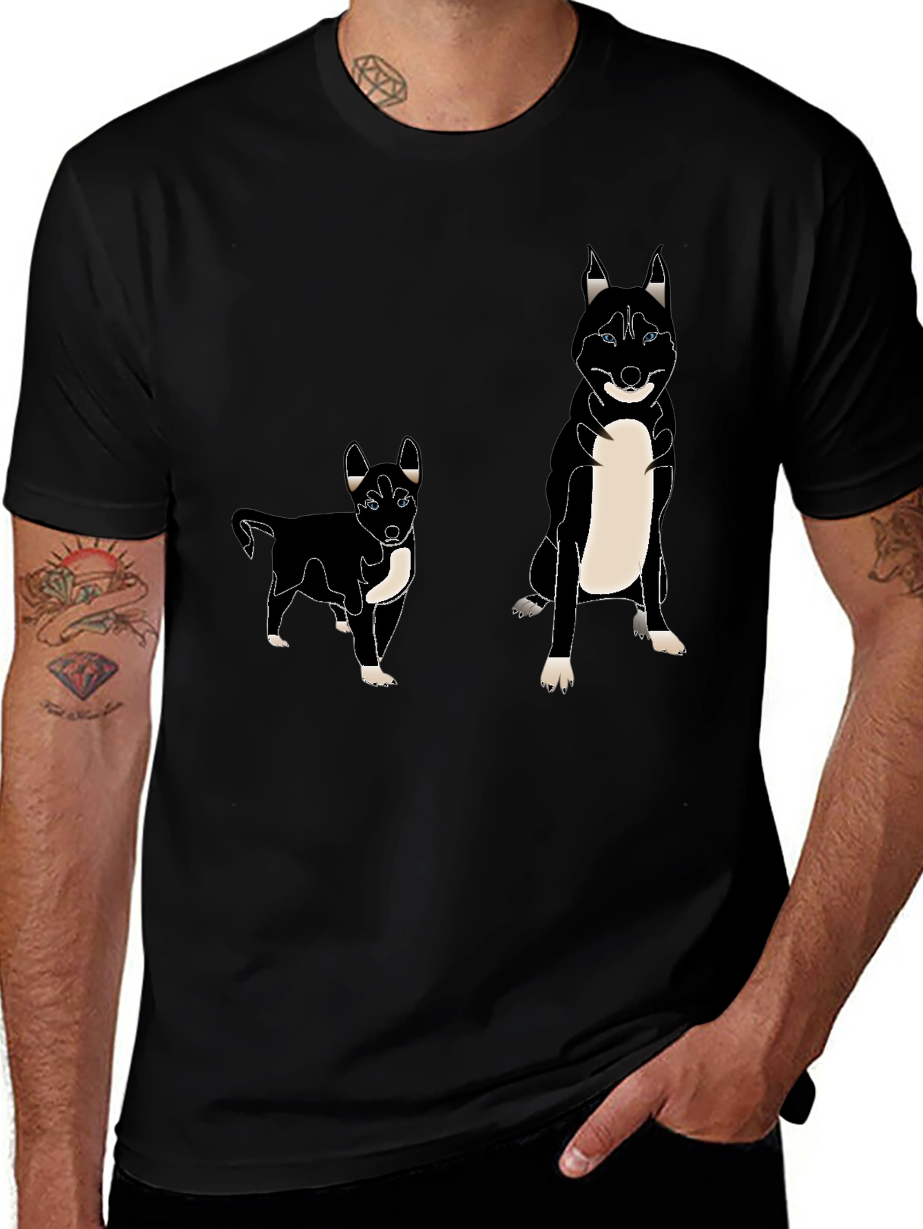 Camiseta Negra con Diseño de Husky Divertido