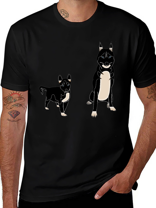 Camiseta Negra con Diseño de Husky Divertido