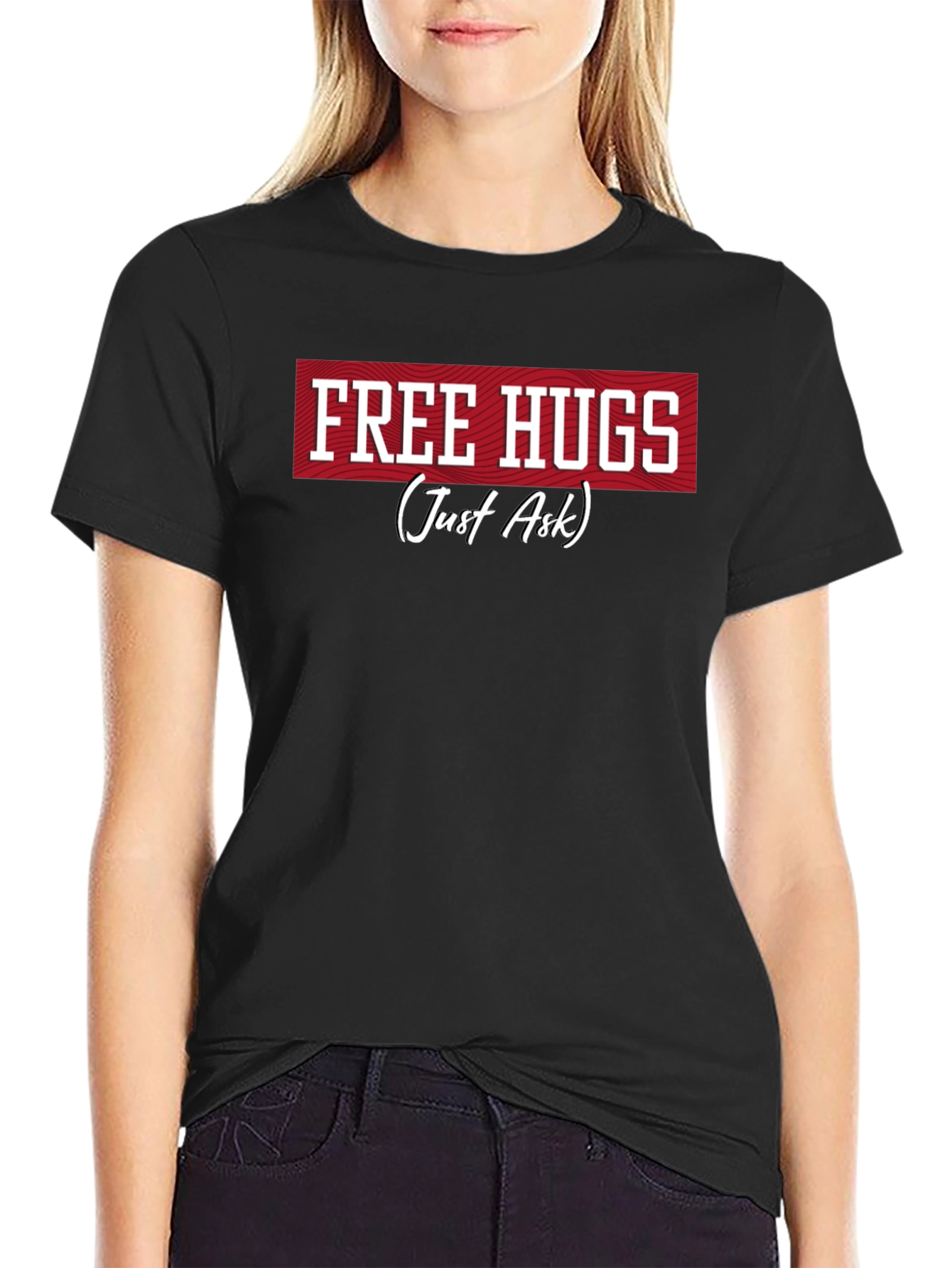 Camiseta Negra Free Hugs (Just Ask)